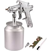 Valianto W77 Siphon Feed Spray Gun with 1000cc Cup, 2.5mm Nozzle Spray Gun, Silver Handle