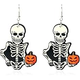 Halloween Bat Earrings Funny Wood Pumpkin Earrings Gothic Ghost Skull Dangle Earrings for Women Terror Spider Hook Earrings Holiday Personalized Party Jewelry 2Pcs/set