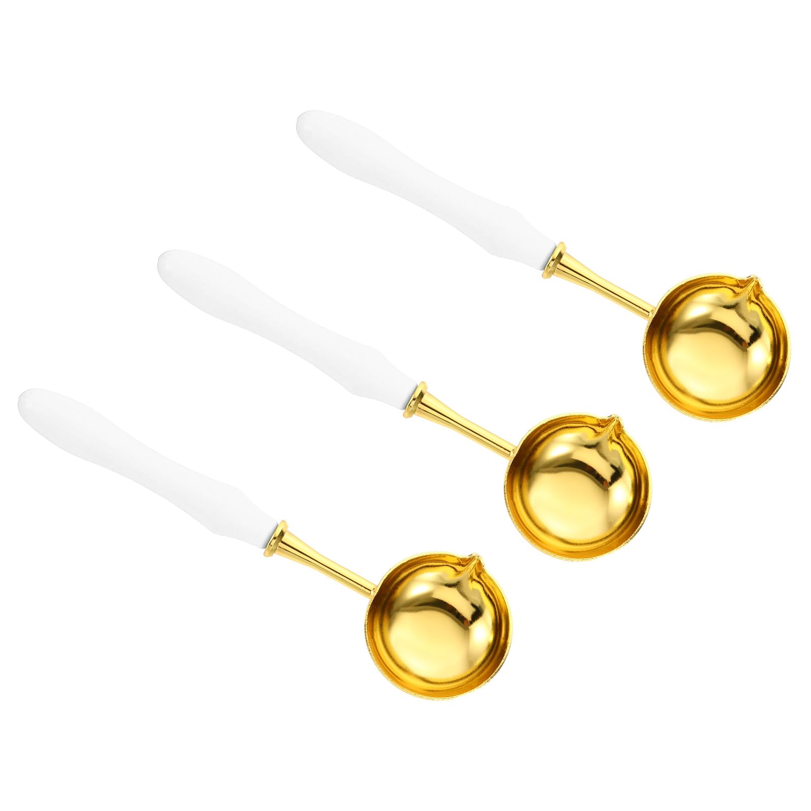 PATIKIL 5" Wax Seal Spoon, 3Pcs Wax Sealing Melting Spoon Brass Vintage Wooden Handle Wax Spoon for Wax Seal Stamp Envelope Art Craft Projects, White