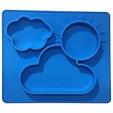 One-piece silicone placemat + plate for kids. No spill 3 Large sections for solids & liquids. Blue