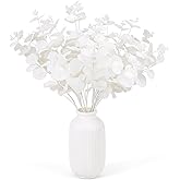 GREENTIME 2 Pack White Eucalyptus Stems with 20 Branches 18.5'' Artificial Flower Bouquet for Vase Wedding Table Centerpiece Decor
