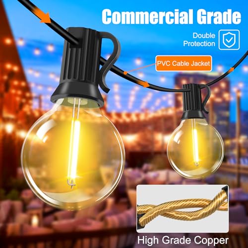 Outdoor Fairy Lights with Remote Control - 15 m LED Fairy Lights Dimmable G40 Bulbs, 4 Modes and Timmer Function, Waterproof for Outdoor Garden Balcony Patio Party Camping Wedding
