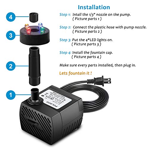 3Watt 50GPH Mini Submersible Pump with LED Light for Water Features, Fish Pond, Outdoor Fountain, Small Pools, Aquariums, Indoor Fountain Pumps, Home Décor Fountain