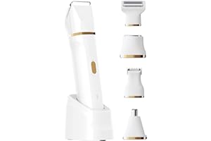 ele ELEOPTION Electric Razors for Women 5-in-1 Waterproof Wet Dry Electric Shaver with USB Charge Dock, Legs Hair Remover, Body Shaver for Beard Bikini Trimmer for Women White