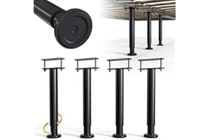 YUEYIN 4Pcs Adjustable Height Bed Frame Support Leg, Extra Sturdy Steel Bed Frame Support Legs with Wider Rubber Base, More Stable/Quieter, Bed Slat Reinforcement Kit for King/Queen Bed (10"-16.5")