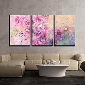 3 Piece Canvas Wall Art - Watercolor Branch of Lilac - Modern Home Art Stretched and Framed Ready to Hang - 16"x24"x3 Panels