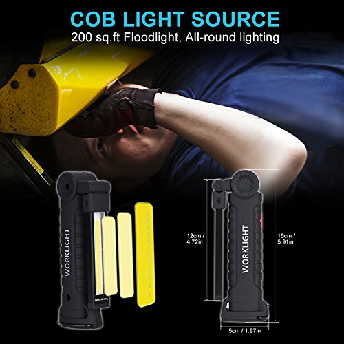 COB Work Lights , USB Rechargeable Work Light with Magnetic Base Ultra Bright LED Flashlight, Inspection Lamp for Car Repairing, Workshop, Garage, Camping, Emergency (Black,Collapsible)[2018 New] - Thumbnail 5