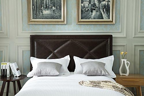 [ End Year Deal ] AZUFI Luxurious Faux Leather Adjustable Headboard with Curved Bronze-colored Nail Heads, Full / Queen Size, Espresso