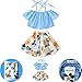 MOLYHUA Baby Girls Outfits Blue, 2Pcs Off-Shoulder Tops + Floral Print Skirt Set (110(4T), Blue)