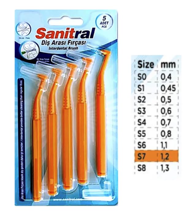 Sanitral Angle Interdental Brushes (1.2mm -Size 7),Angled Dental Brush for Teeth Cleaning-Excellent Access Between Teeth -Orange