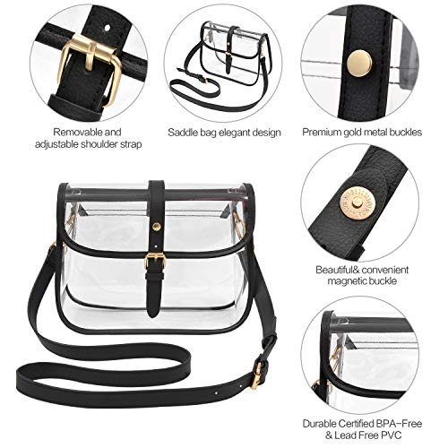 Y&R Direct Clear Purse Clear Bags for Women Stadium Approved Large PVC Gifts (Black-01)