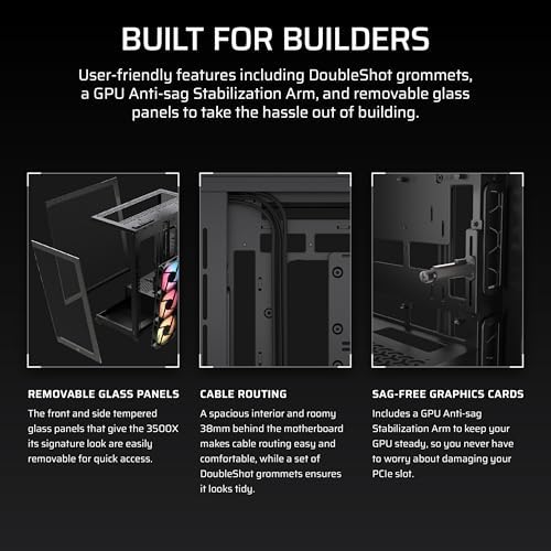 3500X RS-R ARGB Panoramaglas Mid-Tower-PC-Gehäuse – 3 x RS120-R ARGB-Lüfter Inklusive, Platz für bis zu 10 x 120-mm-Lüfter, Kompatibel mit Motherboards mit Rückseitigem Anschluss – Schwarz