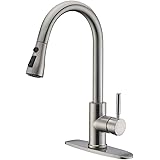WEWE Single Handle High Arc Brushed Nickel Pull Out Kitchen Faucet,Single Level Stainless Steel Kitchen Sink Faucets with Pul