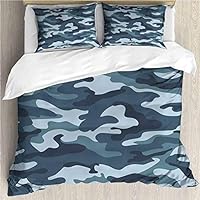 shirlyhome Luxury Sheets 3-Piece Set Camouflage Seamless Pattern, Blue Colors. Raster Version Comfy 3 Piece Set Full