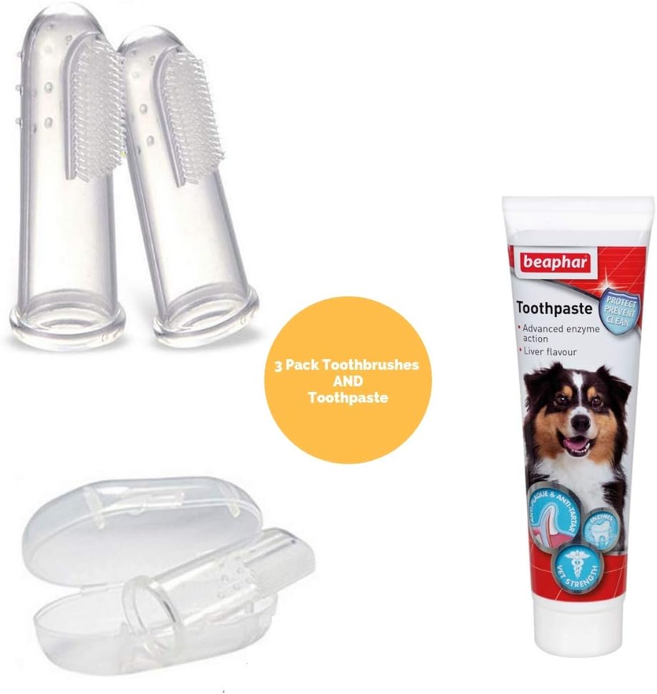 Beaphar Dog Toothpaste for Plaque with 2 Finger Toothbrushes for Dogs or Cats