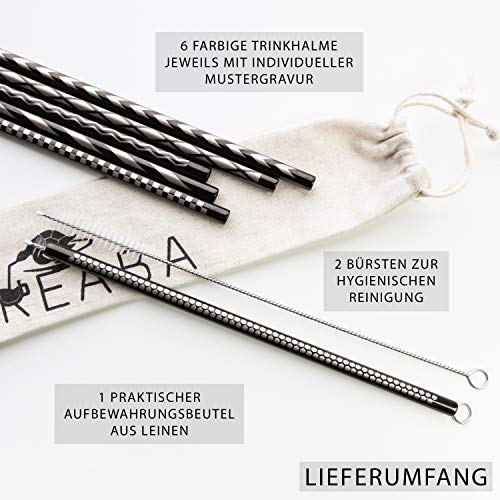 DREABA Premium Edelstahl Design Trinkhalme graviert - wiederverwendbare Metall-Strohhalme 8 mm mit Muster-Gravur 6er-Set… – Bild 4