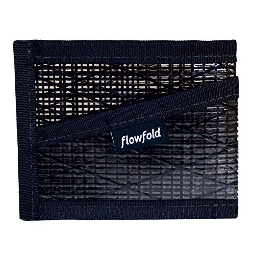 Flowfold Recycled Sailcloth Slim Three Pocket Card Sleeve Wallet - Light Weight - Made in USA - Black Pearl