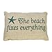 The Beach Fixes Everything - Burlap Accent Pillow with Star Fish - Aqua Print on Light Burlap - 12-in x 8-in