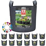 JERIA 12-Pack 5 Gallon, Vegetable/Flower/Plant Grow Bags, Aeration Fabric Pots with Handles (Black), Come with 12 Pcs Plant Labels