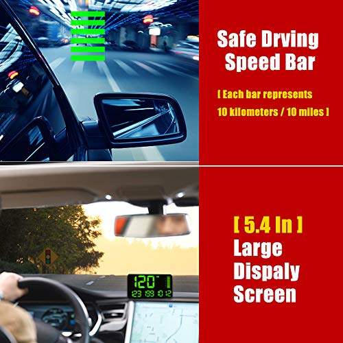 Digital Universal GPS HUD Speedometer Display GPS Head Up Dispaly Speedometer Car Truck Odometer with Over Speed Warning/Car Clock / 5.4in Large Screen KingNeed C90 - Thumbnail 5