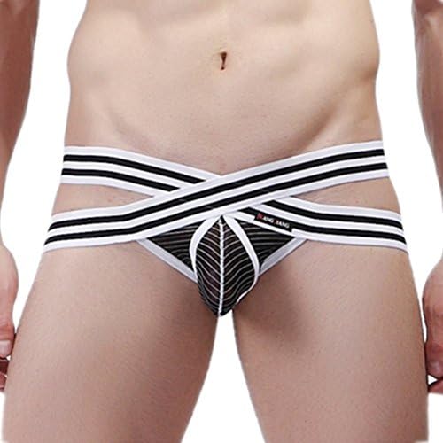 HCMP Mens Sexy Mesh Thongs Jockstrap Elastic Waistband G-String Thong Sexy Bikini Underwear for Men,Black,L