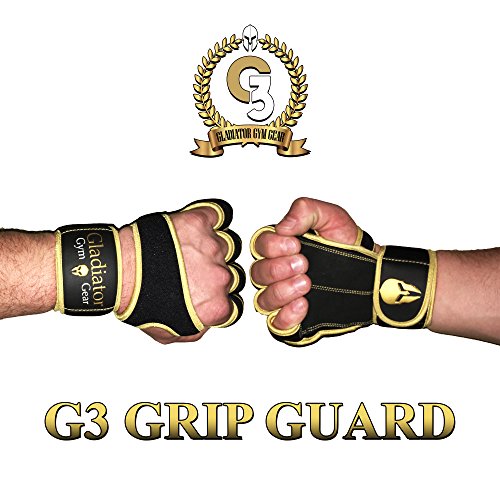 Neoprene CROSS TRAINING GLOVES with built in WRIST WRAP & full LEATHER PALM protection NON SLIP grip. G3 Workout Gloves for WOD WEIGHTLIFTING PULLUPS KETTLEBELLS & DUMBBELLS (Gold, X-Small)