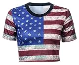 Womens Slim Hipster Round Neck Short Sleeve Multi Print Crop
