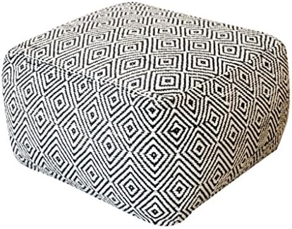 Rugs2Clear Hand Made Without Filler Natural/ Grey Recycled Cotton Taiko Pouf (22"x22"x14"), 1 Piece (Express shipping)