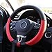 LotFancy Microfiber Leather Car Steering Wheel Cover, Universal 15 inch Fit for Car Truck, SUV, Breathable, Non-Slip Grip, Odorless, Black & Red