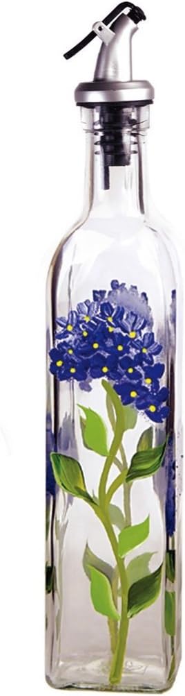 Grant Howard Hand Painted Square Cruet with Pourer, Blue Hydrangeas, 16 oz, Blue: Kitchen & Dining