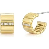 Obidos 14K Gold Plated Illusion Stud Earrings for Women | Triple Huggie Hoop Earrings for One Hole| Trendy Simple Hypoallergenic Fashion Accessories Gold Jewelry Gifts for Womens