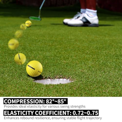 Golf Practice Balls 12 Pack with 382 Dimple Design,Compression 82-85°, 45.9g Solid Rubber, Durable & High Bounce, 250-255 Yard Distance,for Indoor/Outdoor Training and Driving Range Practice (Yellow)