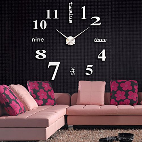 3D Wall Stickers, Boofab Acrylic Modern DIY Wall Clock 3D Mirror Surface Sticker Home Office Decor (C)