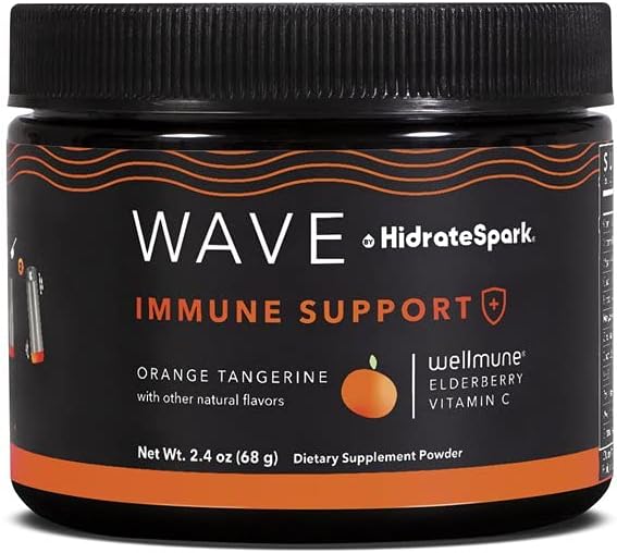 HidrateSpark Wave Immune Support Powder Water Supplement, Sugar-Free, Zero Calorie Drink Mix, 16 Serving Container, Mixed Berry Flavor, Orange Tangerine Flavor