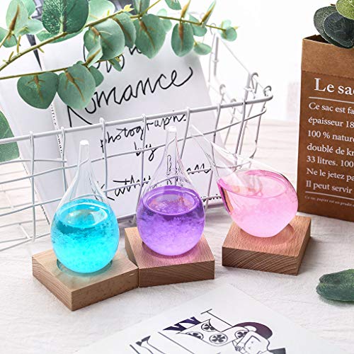 Pstars Storm Glass Bottle Weather Forecaster, Drop Water Shape Crystal Glass Bottle with Wooden Base, Home and Office Desktop Decoration Craft Weather Station (Blue) - Thumbnail 5