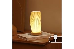 Dawnwake Bedside Lamp with Woodbase - Button Control Table Lamp for Bedroom 12 Way Dimmable Nightstand Lamp with PLA Lampshad