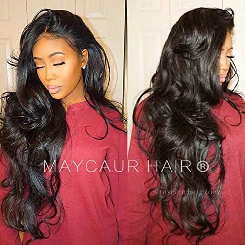 Maycaur Natural Black Long Body Wave Wigs Synthetic Lace Front Wigs Wavy Wig for Women Black Natural Baby Hair