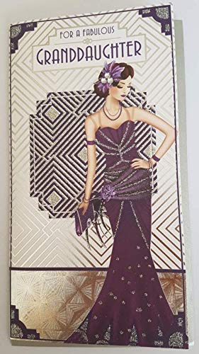 Art Deco Lady - Granddaughter - Glittered Slim Birthday Card