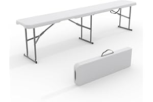 1PC 6 ft HDPE Folding Bench – White Portable Outdoor Bench with Metal Frame, 71.7" D x 11" W x 16.1" H for Camping Picnic Par