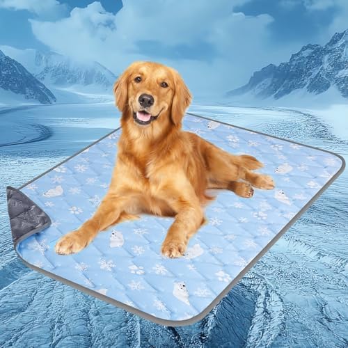 Dog&Cat Cooling Mat for Extra Large Pet Dog,Waterproof, Blue XL-125 x 70cm | Pet Cooling Mat Pet Self Cooling Pad Mat Bed Mats for Summer Indoor or Outdoor, Foldable ,Washable, Ice Cool Fabric Q-MAX>0.5