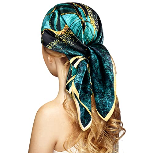 Stlvoll Pañuelo de cabeza 100% seda para mujer, 27 pulgadas, bufanda de satén para la cabeza, bandanas cuadradas de seda para dormir por la noche con paquete de regalo, Set J, Large
