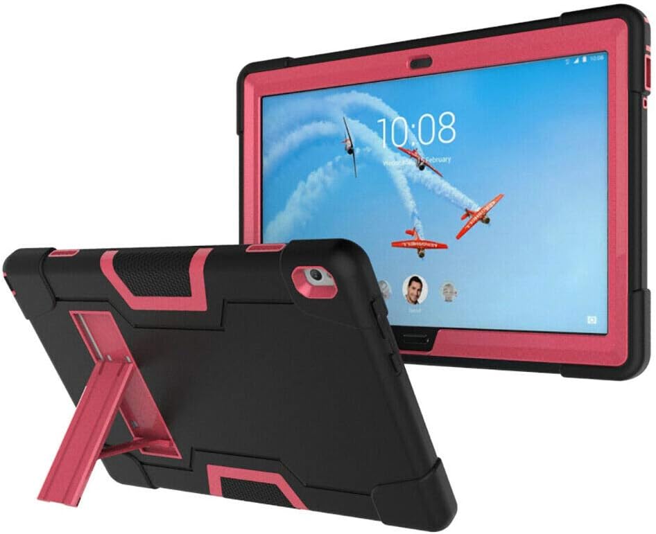 Cherry for Lenovo Tab P10 (TB-X705F/TB-X705L) 10.1 Inch Tablet Case,Heavy Duty Shockproof Hybrid Rugged Hard Armor Full Body Protective Case Build in Kickstand for Lenovo Tab 10.1" Case(Black/Pink)
