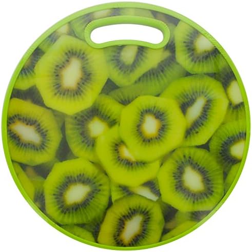 Round Kiwi Print Cutting Board, Large, Multicolor, For Meat &amp; Veggie Prep, Serve Bread, Crackers &amp; Cheese