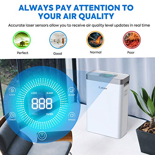 COLZER Air Purifier with True HEPA Air Filter, Air Purifier for Bedroom, for Spaces Up to 550 Sq Ft, Perfect for Home/Office with Composite Filter