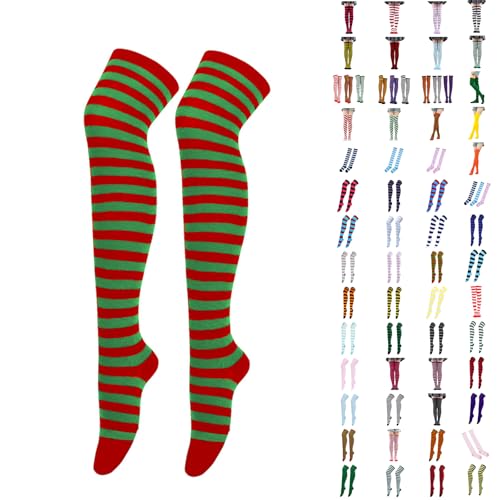 Pop Socks Women Knee High Breathable Elastic Stockings Thermal Stripes Sock Durable Anti-Blister Socks Smooth Blend Leisure Stocking Fashion Non-Slip Sock Christmas Everyday Wear Indoor Home