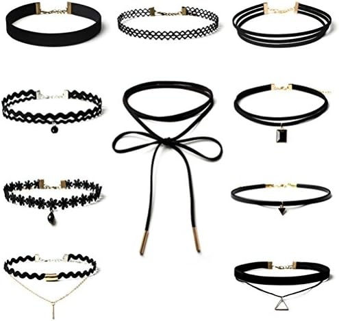 10 Pieces Choker Necklace Black Set Stretch Velvet Classic Gothic Tattoo Lace Choker Necklaces