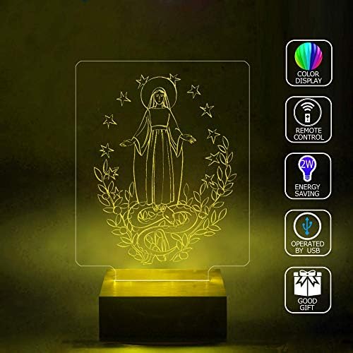3D Illusion LED Projector Lamp Maria The Virgin Mary5 Home Bedroom Decorative 3D Lamp RGB Full Color 44 Key Remote Control USB Cable Lamp Best Gift Desk Table Lighting Toys