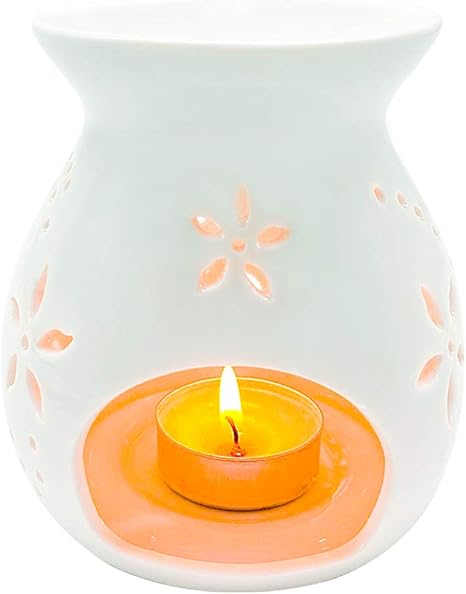 Amazon Co Jp Zollefys ホワイトセラミックティーライトバーナー アロマセラピーオイルバーナー ワックスウォーマー ティーライトホルダー パルメリア ホーム キッチン