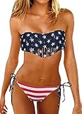 Women Sexy Bikini Set Padded USA Swimwear American Flag Fringe Tassel Swimsuits SML
