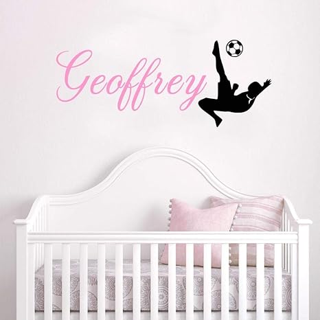 Amazon ウォールステッカーパーソナライズされた名前サッカーシルエットオーバーヘッドキックウォールステッカー男の子の寝室の家の装飾diyデザインウォールアート18cm高さイニシャル ウォールステッカー オンライン通販